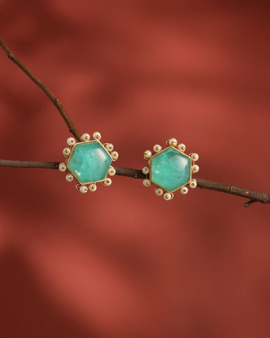 Aqua Hexa Pearl Studs